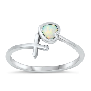 Silver Lab Opal Ring - Heart & Cross