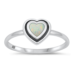 Silver Lab Opal Ring - Heart