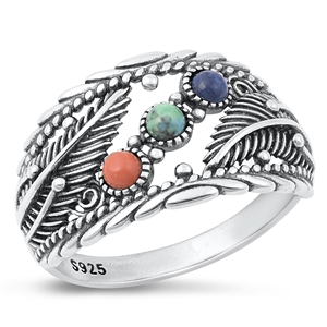 Silver Stone Ring - Feathers