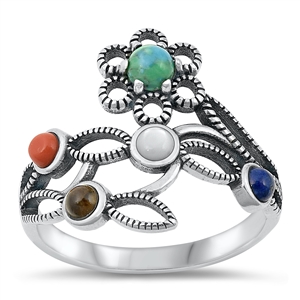 Silver Stone Ring - Flowers