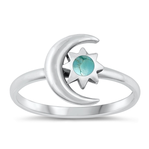 Silver Stone Ring - Moon & Star