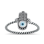 Silver Stone Ring - Hamsa & Evil Eye