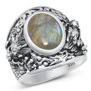Silver Stone Ring - Dragon