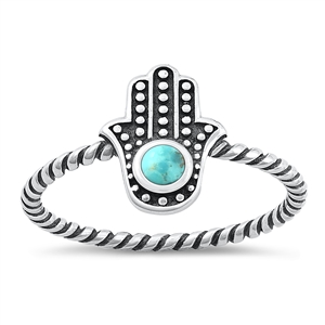 Silver Stone Ring - Hamsa