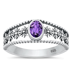 Silver CZ Ring - Flowers