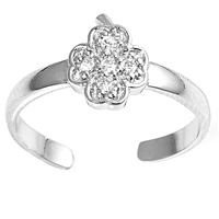 Silver CZ Toe Ring - Clover