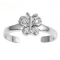 Silver CZ Toe Ring - Butterfly