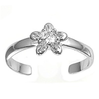 Silver CZ Toe Ring - Flower