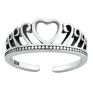 Silver Toe Ring - Heart Crown