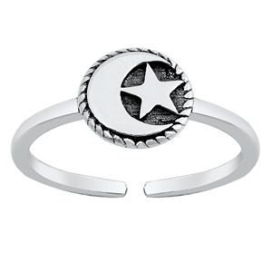 Silver Toe Ring - Moon & Star