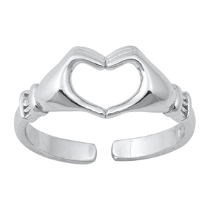 Silver Toe Ring - Heart Hands