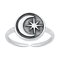 Silver Toe Ring - Crescent Moon & Star