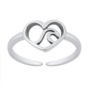 Silver Toe Ring - Heart & Wave