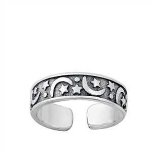 Silver Toe Ring - Moon & Stars