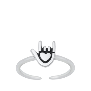 Silver Toe Ring - I Love You Sign