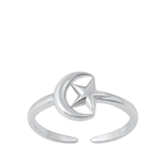 Silver Toe Ring - Moon & Star