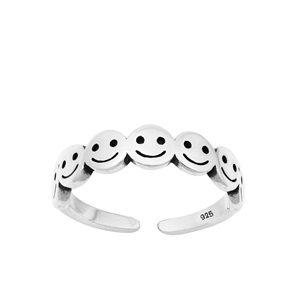 Silver Toe Ring - Happy Face