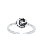 Silver Toe Ring - Moon & Star