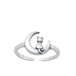 Silver Toe Ring - Cat on Moon