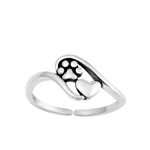 Silver Toe Ring - Paw Print & Heart