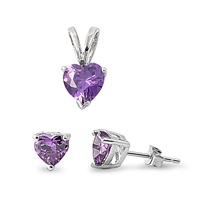 Silver Sets - Amethyst CZ Heart