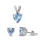 Silver Sets - Aquamarine CZ Heart