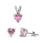 Silver Sets - Pink CZ Heart