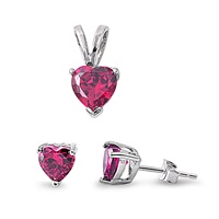 Silver Sets - Ruby CZ Heart