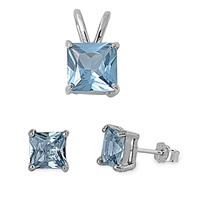 Silver Sets - Aquamarine CZ