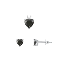 Silver Heart Solitaire Set - Black CZ