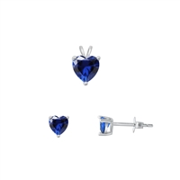 Silver Heart Solitaire Set - Blue Sapphire CZ