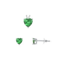 Silver Heart Solitaire Set - Emerald CZ