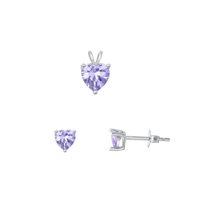 Silver Heart Solitaire Set - Lavender CZ