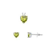 Silver Heart Solitaire Set - Peridot CZ