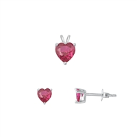 Silver Heart Solitaire Set - Ruby CZ