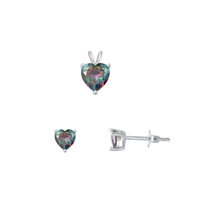 Silver Heart Solitaire Set - Rainbow Topaz CZ