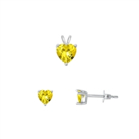 Silver Heart Solitaire Set - Yellow CZ