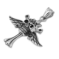 Steel Pendant - Skull w/ Wings & Cross