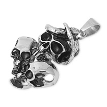 Steel Pendant - Triple Skull Heads