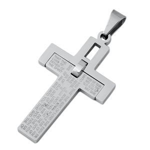Steel Pendant - Cross w/ Bible Verse