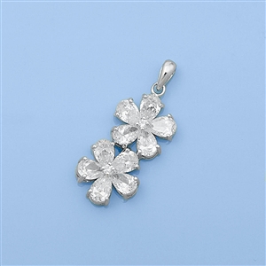 Silver CZ Pendant - Flowers