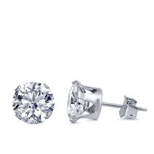 Stainless Steel Round Clear CZ Stud Earrings