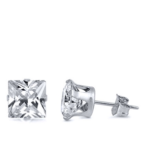 Stainless Steel Square Clear CZ Stud Earrings