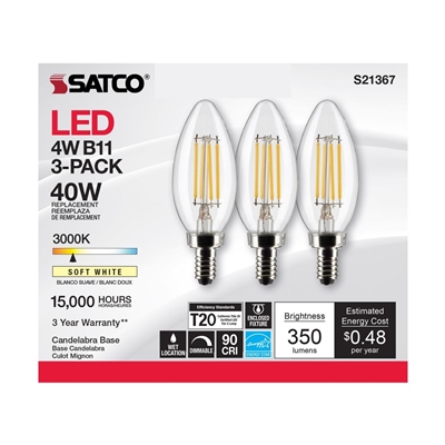 BULB LED B11/C CLEAR SFTWHT 4W