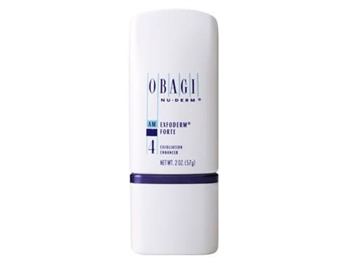 Obagi Nu-Derm Exfoderm Forte contains alpha-hydroxy acid (6% glycolic acid, 4% lactic acid) that removes old skin cells while promoting new skin cells for a lighter, brighter, firmer complexion for skin that needs deeper exfoliation.