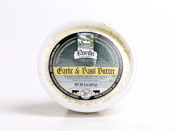 Tub of garlic and basil butter