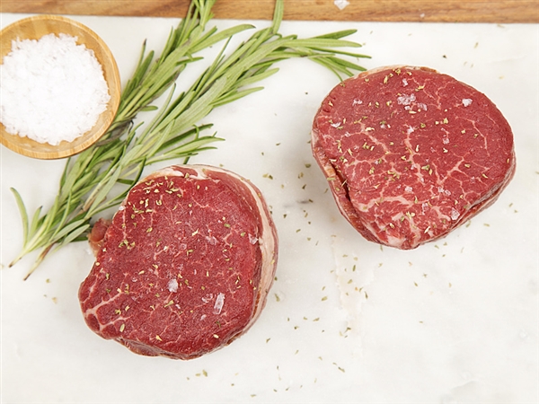 Rube's bacon-wrapped filet mignon and sirloin steaks.