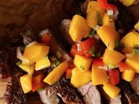 Coffee rubbed steak and mango salsa