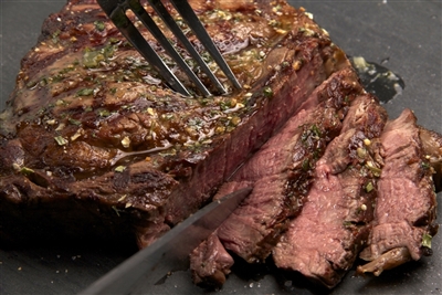 Juicy grilled, sliced ribeye.