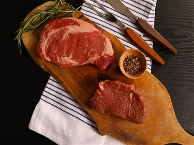 Steakhouse cut ribeye and USDA Prime Top Sirloin